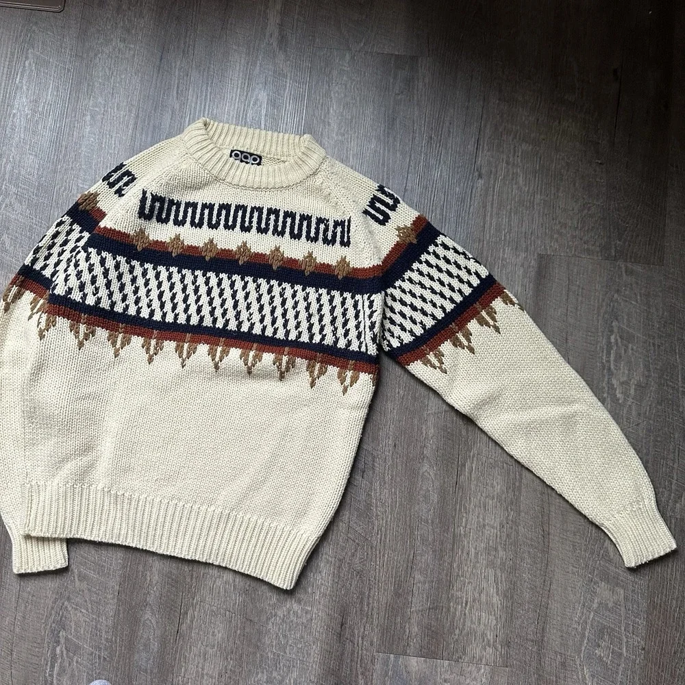 VTG GAP Sweater Mens Small Cream Brown Striped‎ Crewneck Pullover Nomadic  Y2K